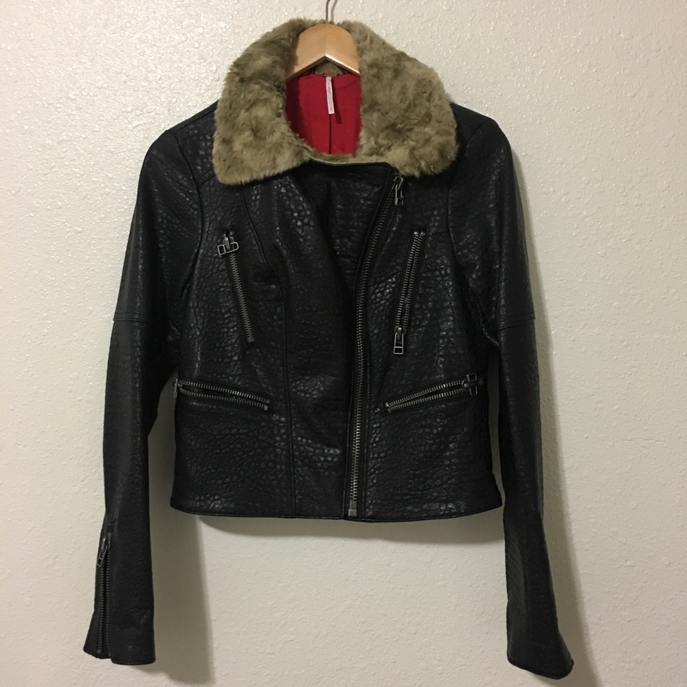 NWOT Black Womens Vegan Sherpa Motorcycle Jacket